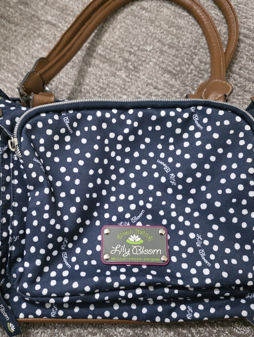 Lily Bloom Polka Dot Maggie Satchel Shoulder Bag Lots Of Zippered Compartments